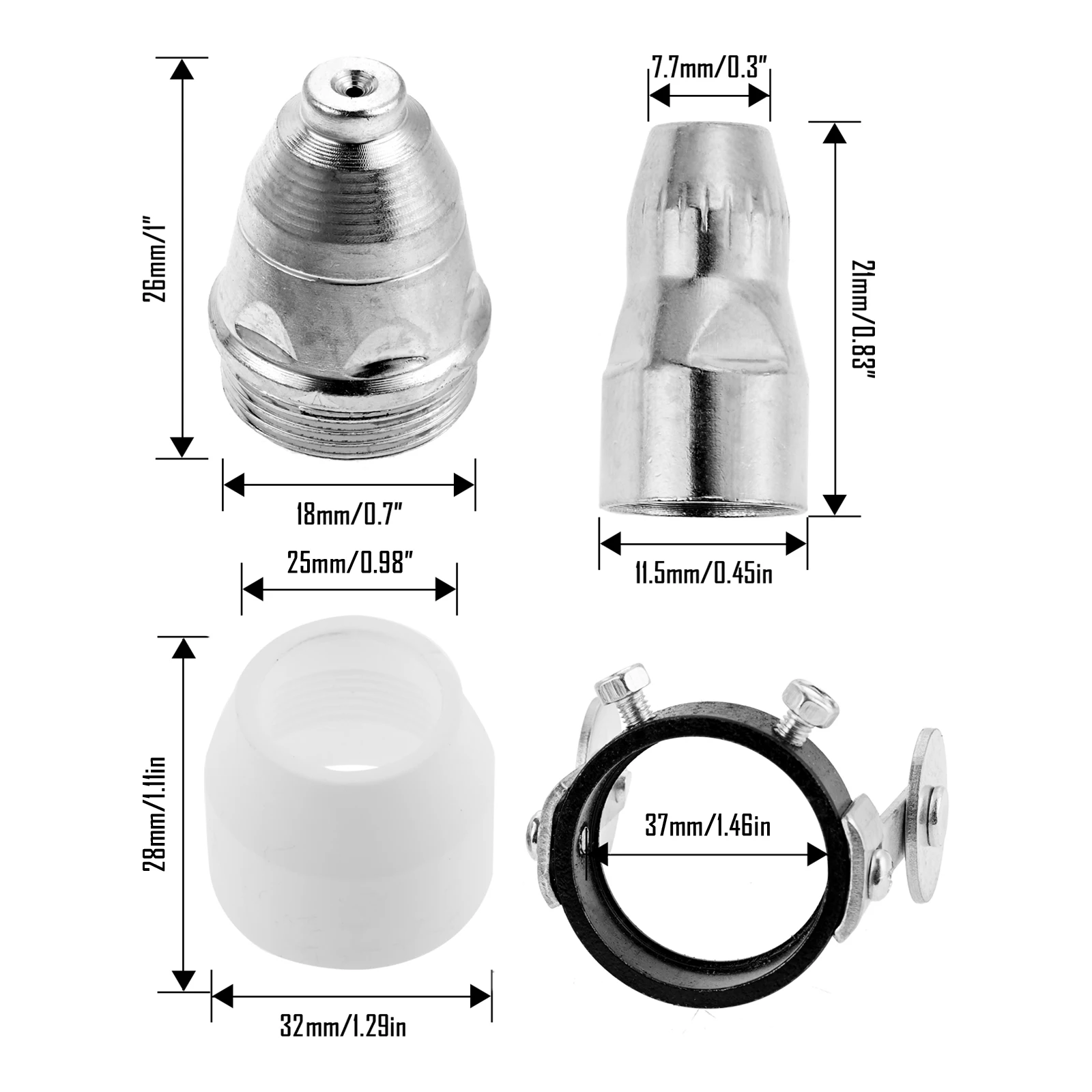 1Set P80 Plasma Cutter Nozzle Consumables 1.1/1.3/1.5 Tip 40Amp Kit Includes Electrodes Cups Guides Replacement Parts Durable