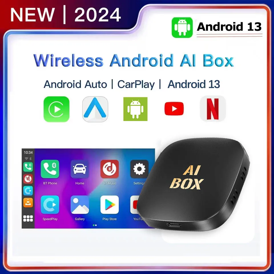 New CarPlay Video Android 13 Box Android Wired to Wireless CarPlay Android Auto  Adapter for Netflix YouTube Built-in Play Store