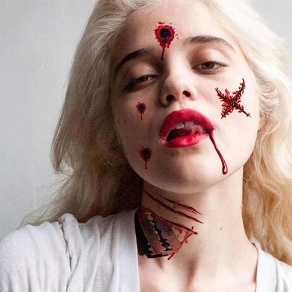 

Temporary Scar Tattoos Stickers Realistic Bloody Wound Scab Horror Body Face Decals Prank Props for Halloween Cosplay