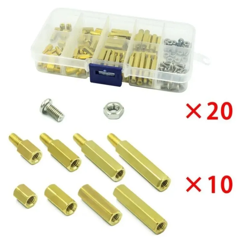 Kit de sortimento de porcas e parafusos de aço inoxidável m3, 120 peças, com caixa, conjunto de 10 valores, coluna hexagonal de latão masculino e feminino para placa pcb