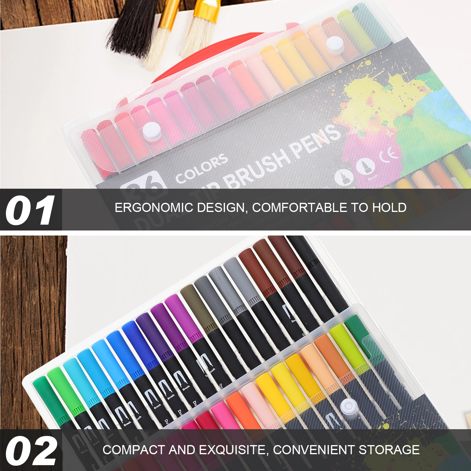 

36pcs Multi-Function Dual Brush Portable Coloring Pen Comfortable Grip Smooth Writing Premium Material For Students Artists