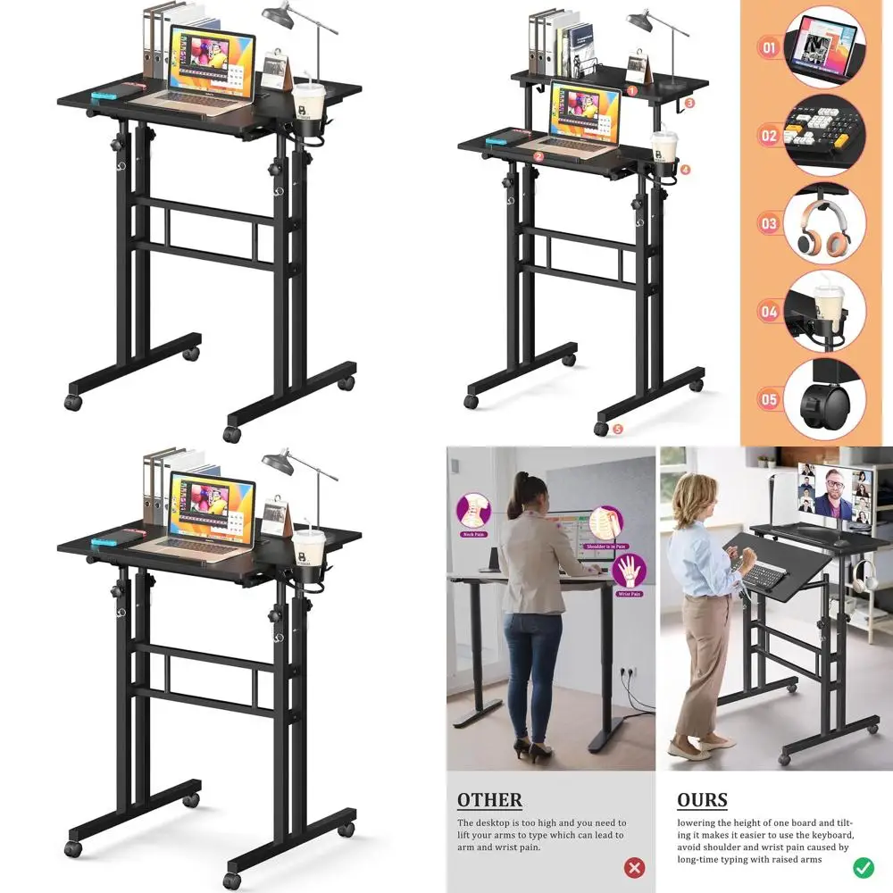 

Portable Adjustable Height Rolling Desk with Wheels for Tall Users and Walking Pads