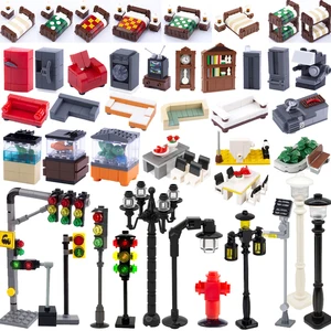 5PCS City Traffic Light Building Block MOC DIY Toy Assembly Street Lamp Furniture Seat Sofa Bed Telephone Bookcase Fish Tank K20 12 best sales lego fish tank - №7