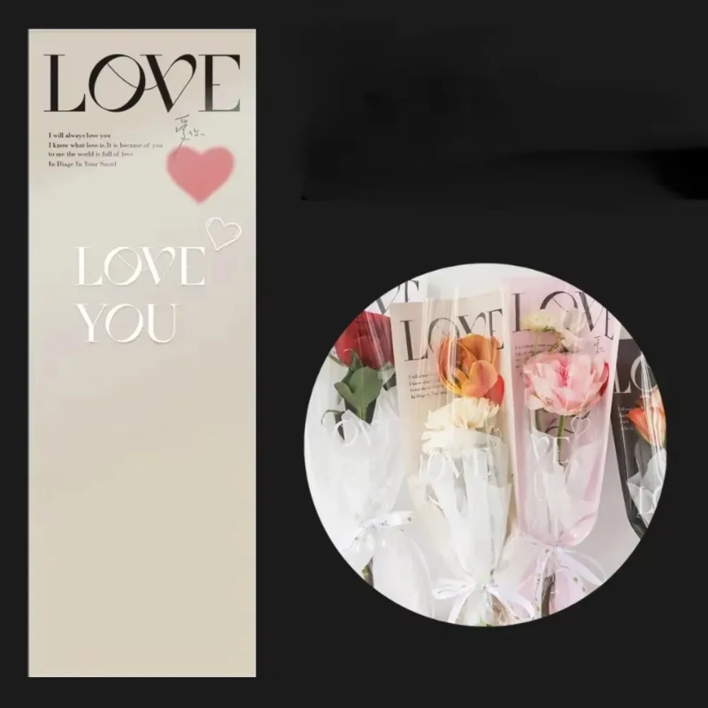 Gifts LOVE Rose Packaging Bags Waterproof Transparent Bouquet Plastic Bag One Straight Bag Literary Flower Wrapping Paper