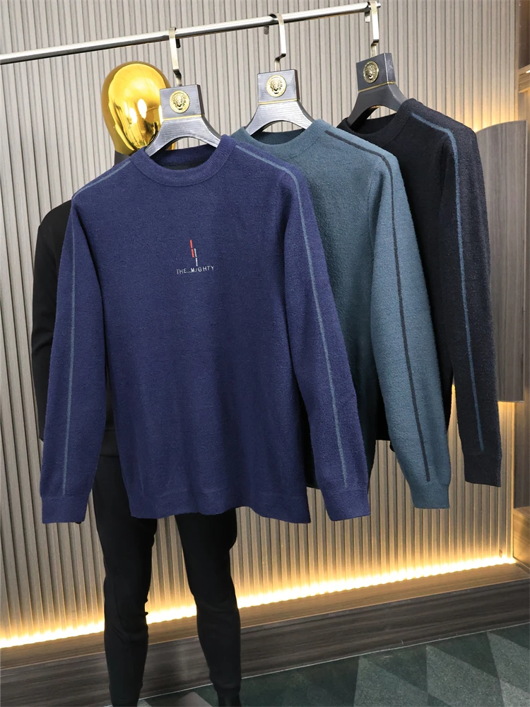 

Thiened двусторонний пушистый вязаный свитер для мужчин Faionable Urban Sle Long Sve round Ne Winter Warm Cozy Top