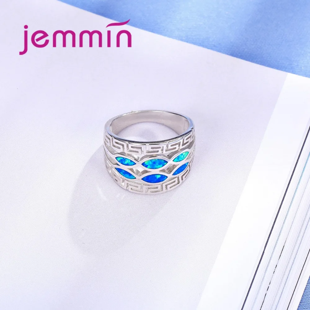 Elegant Blue Fire Opal Rings For Women 925 Sterling Silver  Wedding Ring Charm Finger Rings for Party Fine Jewelry Gift