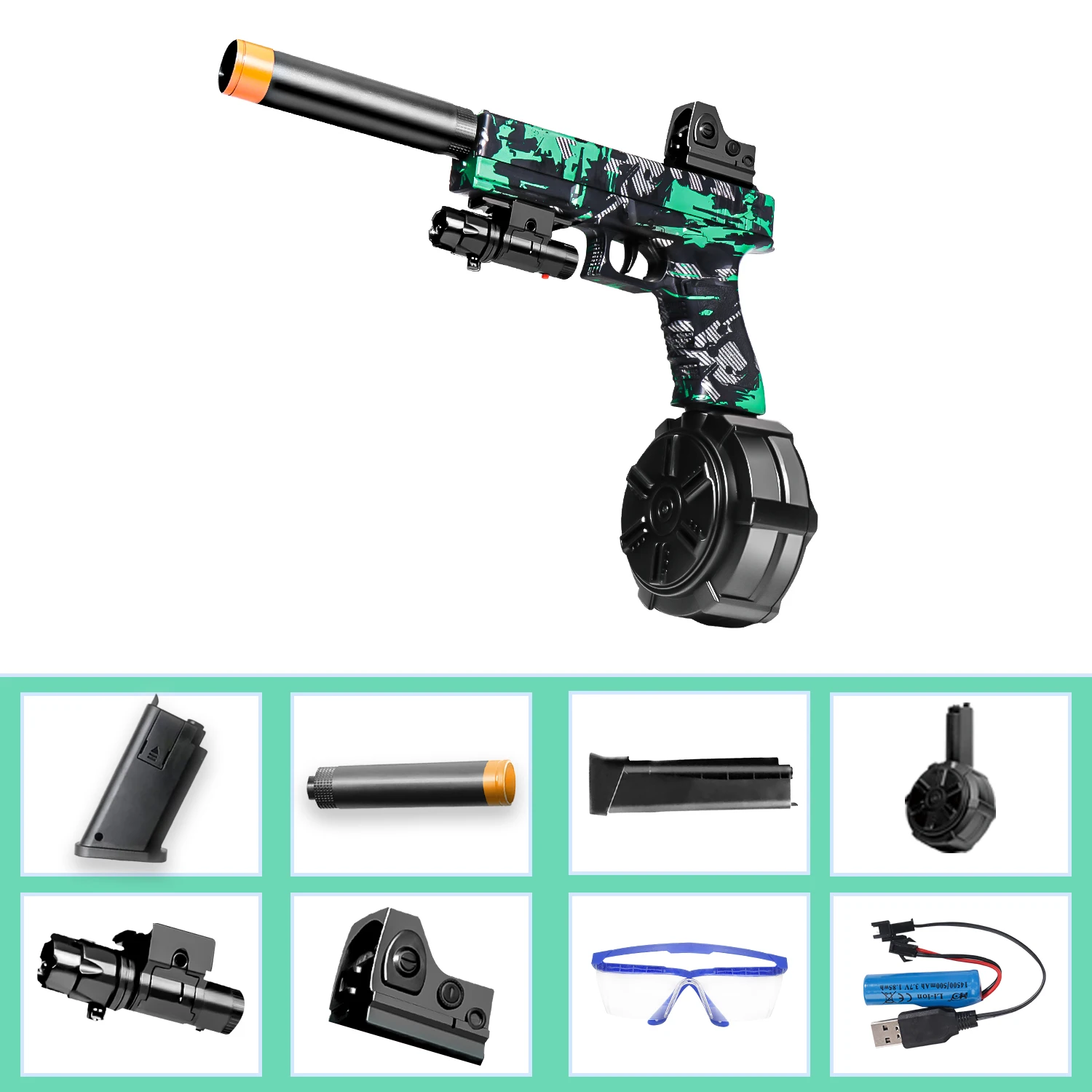 Gelkugelpistole, manueller/automatischer Modus, Gelkugelpistole, Spielzeugpistole, geeignet für Schießspiele im Freien, Halloween- und Weihnachtsgeschenk