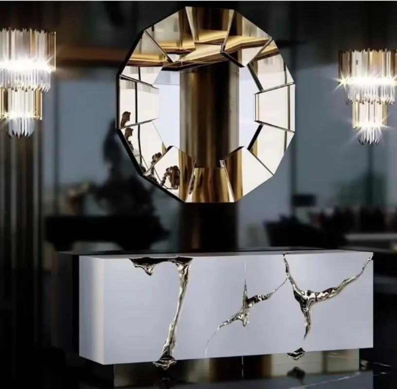 خزانة جانبية للمطاعم بتصميم فاخر من الفولاذ المقاوم للصدأ، خزانة جانبية إيطالية فاخرة ما بعد الحداثة #4