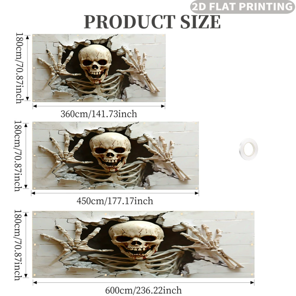 1pc 2D FLAT Skull Breaking Through Wall Print Garden Privacy & Protective Screen, Decorative Polyester Banner, Ideal for Garden