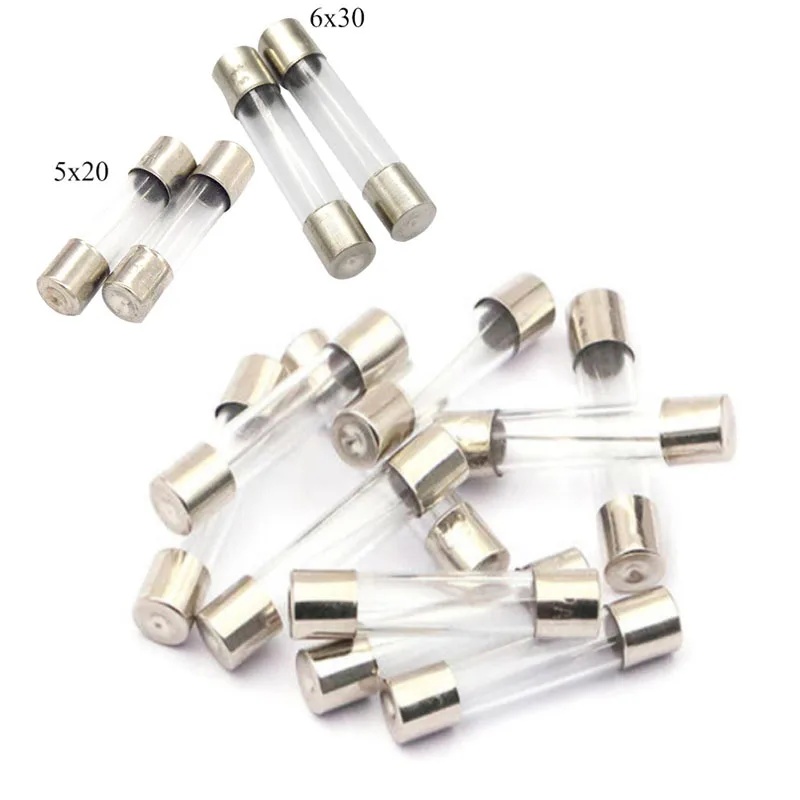 25pcs Veloce Colpo Rapido Tubo di Vetro Fusibili Fusibile 5x2 0/6x30mm 0.1A 0.2A 0.5A 1A 2A 2.5A 3A3.15A 4A 5A 8A 10A 15A 20A 30A 250V