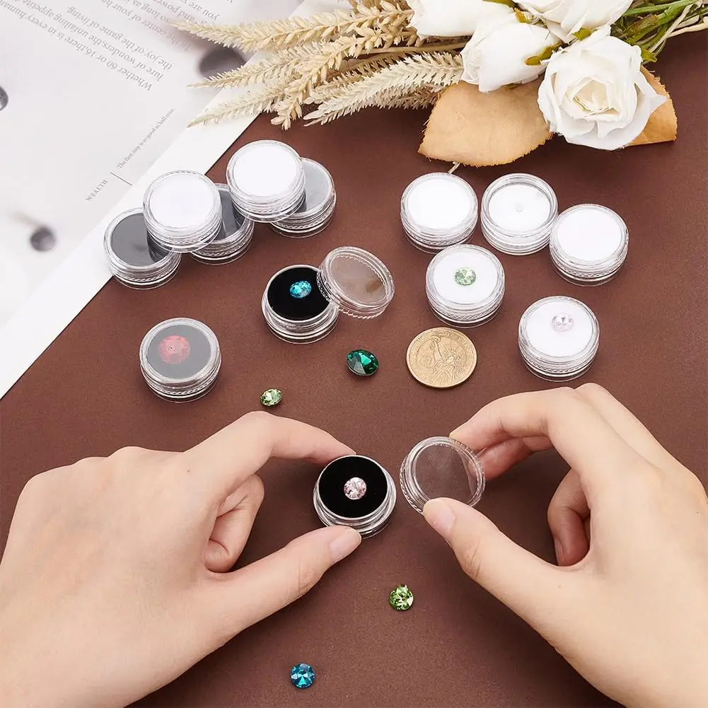 12Pcs Round Loose Diamond Display Box with Clear Top Lid & Sponge – Jewelry Storage, Mini Gemstone Packaging Case