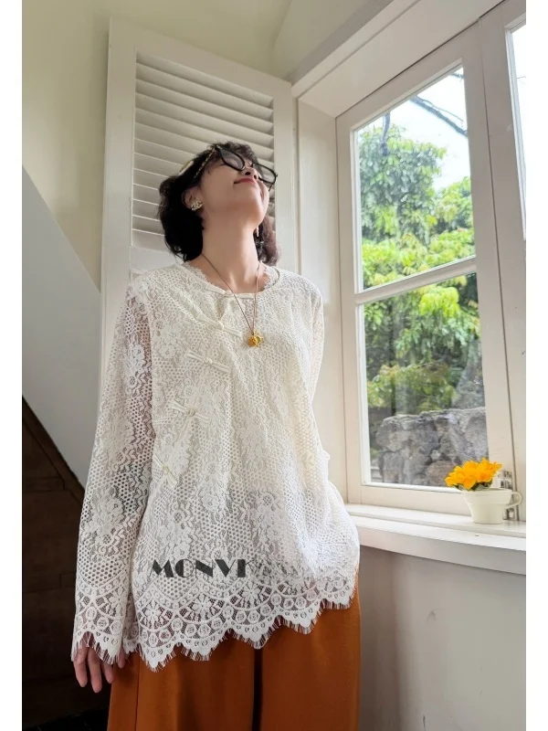 

Новинка: кружевной топ-база больших размеров в китайском стиле, повседневный свободный крой, нейлон, женская футболка B320 для полных женщин