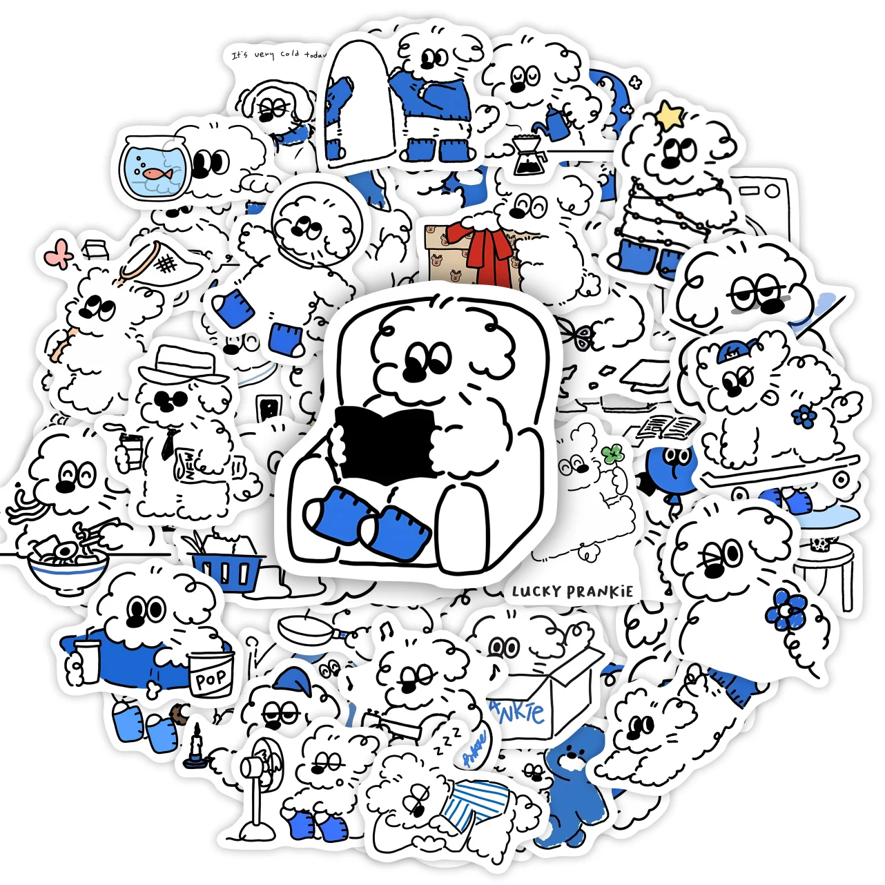

Sketch Puppy Dog Stickers Blue Line Cute Cartoon Puppy Laptop Phone Waterproof Kawaii Illustration Puppy Stickers
