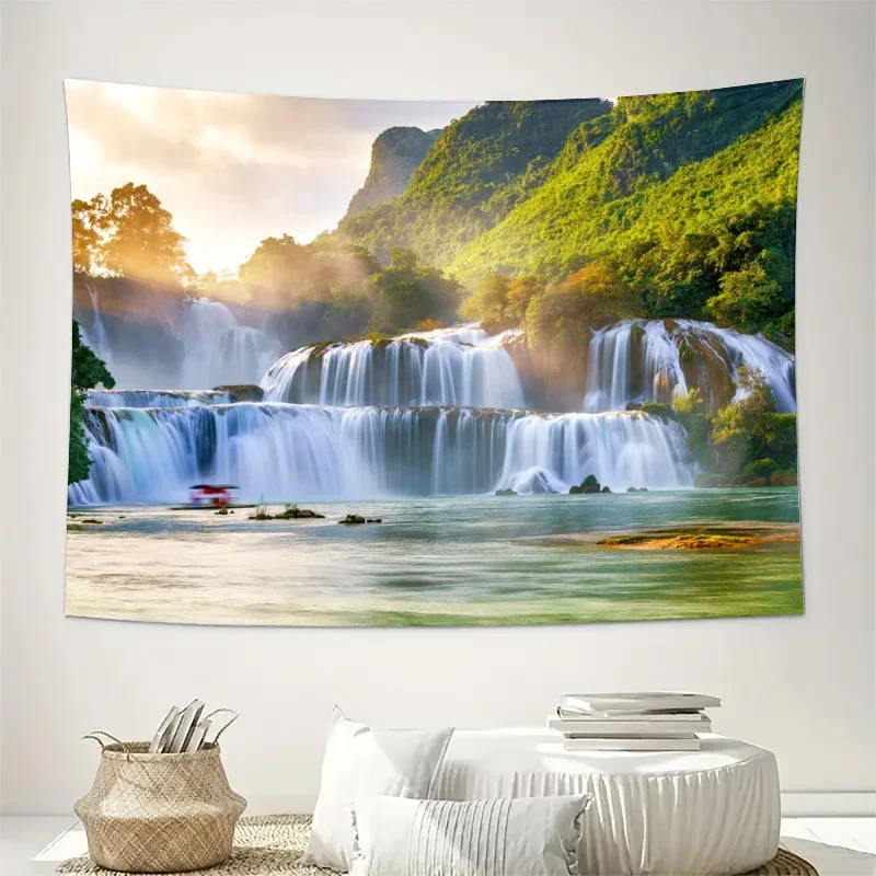 Giant Waterfall Tapestry Wall Hanging Mural Tropical Nature Landscape Print Decor Art for Living Room Bedroom Bathroom Waterproo