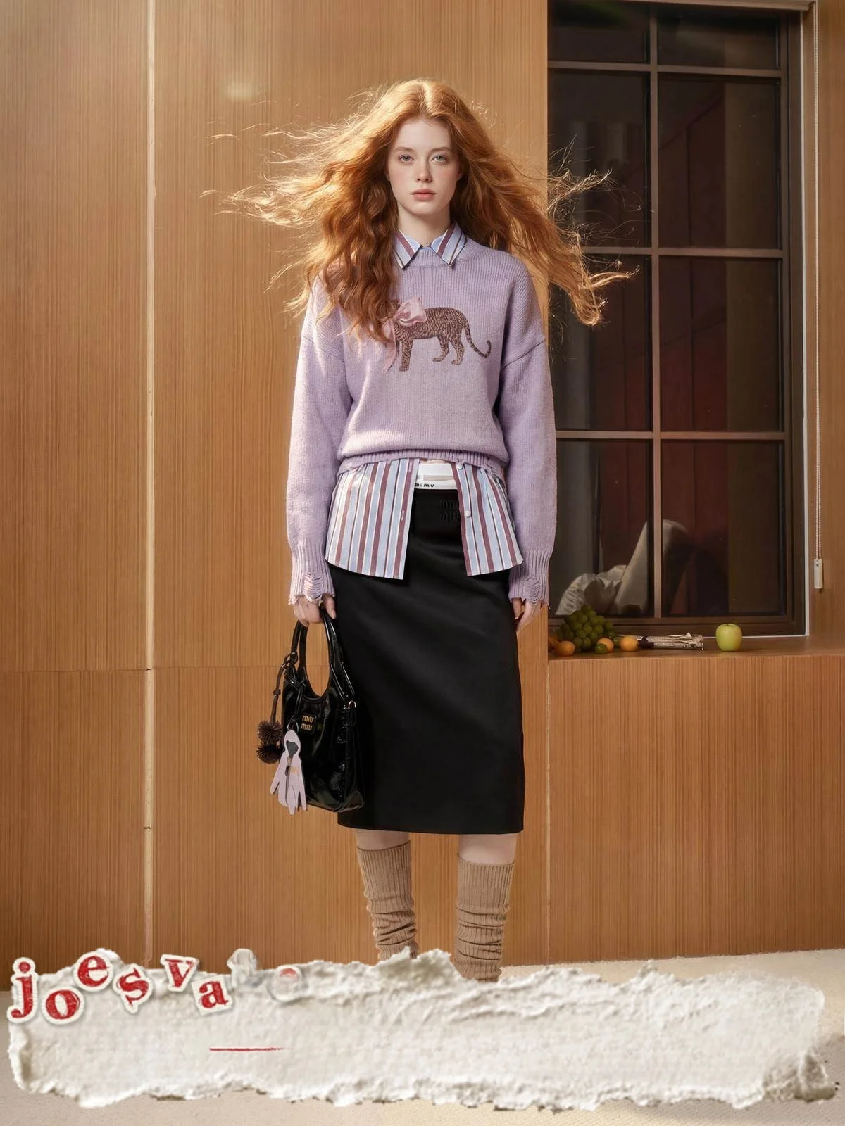 

Женский вязаный свитер свободного кроя фиолетового цвета с дизайнерскими прорезями, повседневный, зимний, новинка Sle Jia Wu Flower Vase X LAB Ling Lan, осень 2025