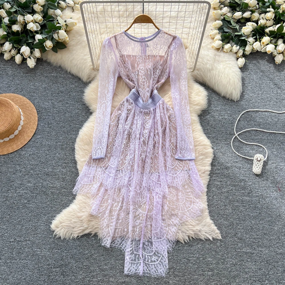 Chic vintage asymmetrical long sleeve Elegant Fairy korean fashion Boho dress women clothing dress