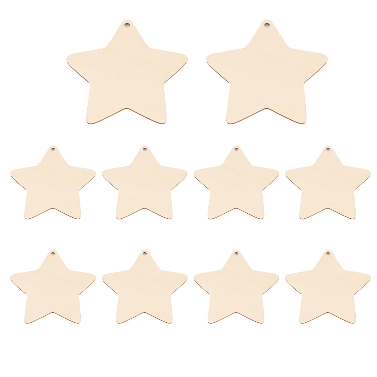 10 x Wooden Star Shapes, Plain Wood Craft Tags with Hole (10cm)