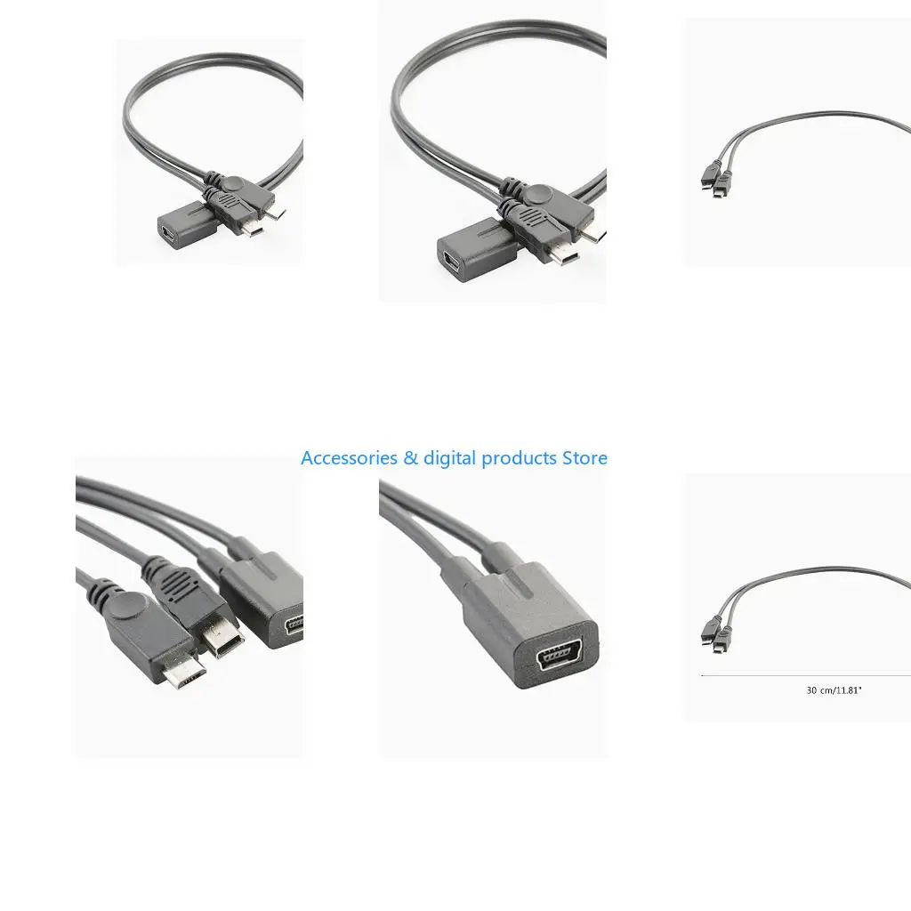 77JD Mini USB Splitter Cable Mini Female to Male Micro USB Male Wires