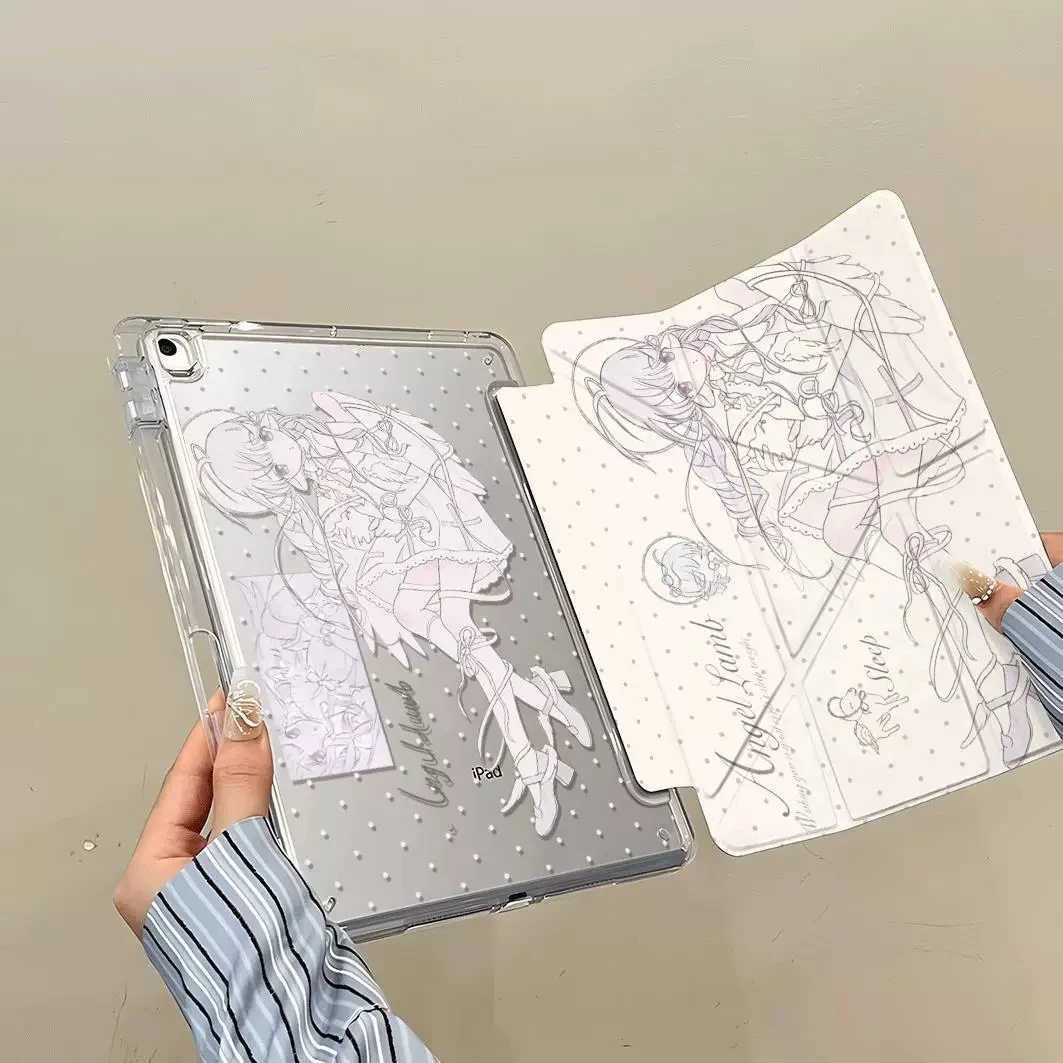 Korean Ins Anime Angel Girl Tablet Cover For iPad Pro 13 11th M5 M4 12.9 A16 10 8 7 9th 10th Air 11 M2 M3 Mini Y2K Tablet Case