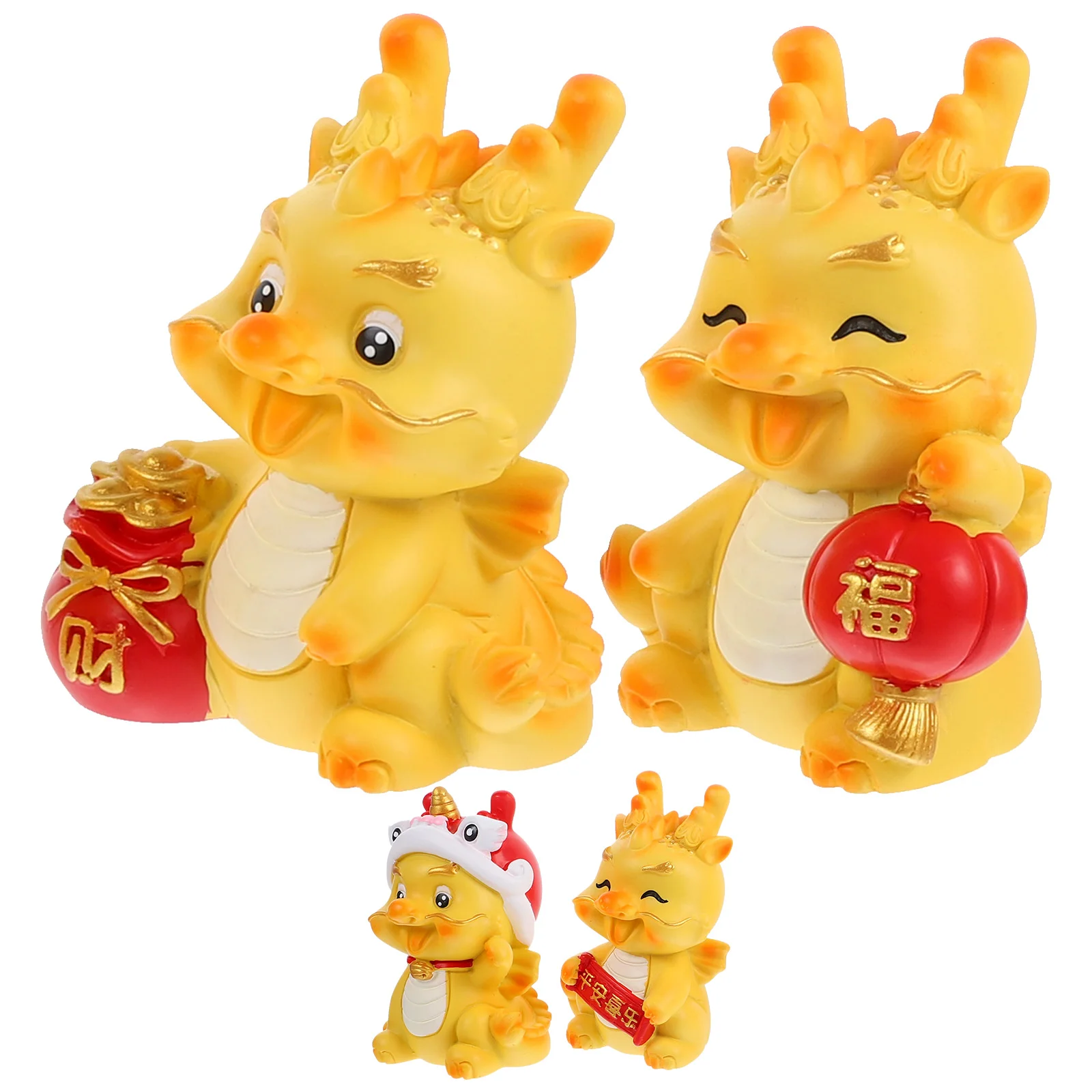 

4 Pcs Year of The Dragon Resin Crafts Ornaments Room Car Decorations (Peaceful (Yellow)) Miniature 55X4X75CM Figurines Office