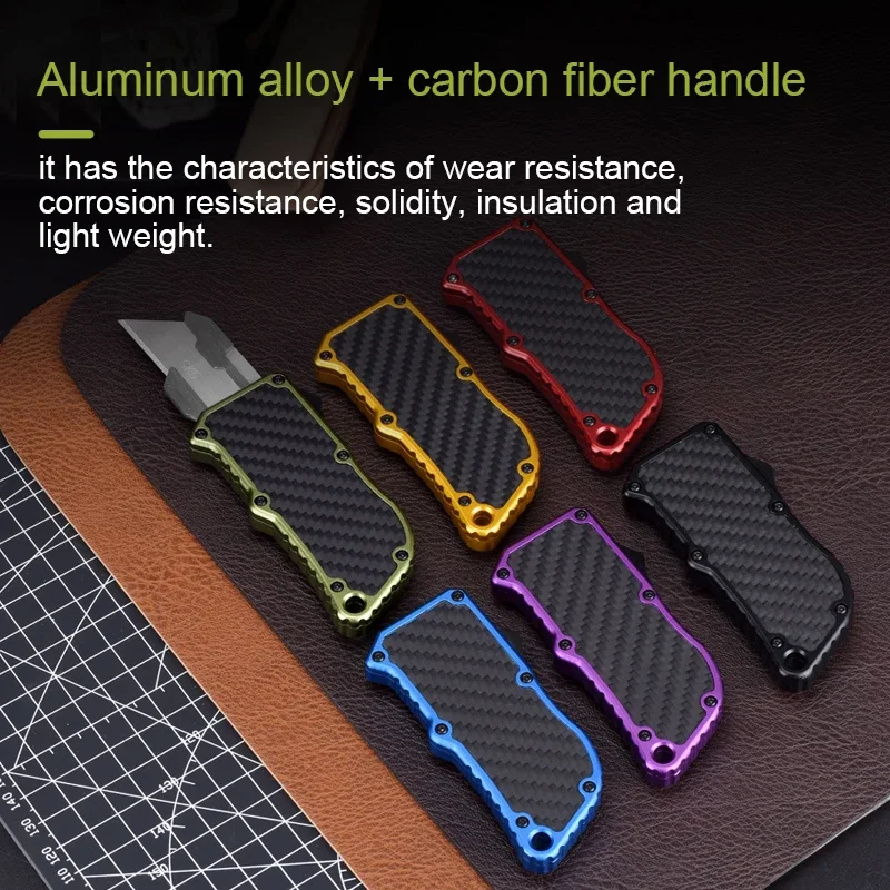 EDC OTF Utility Knife Carbon Fiber Paper Knifes Wallpaper Paper Box Cutter Aluminum Alloy Handle Exocet SK5 Blades Pocketknives