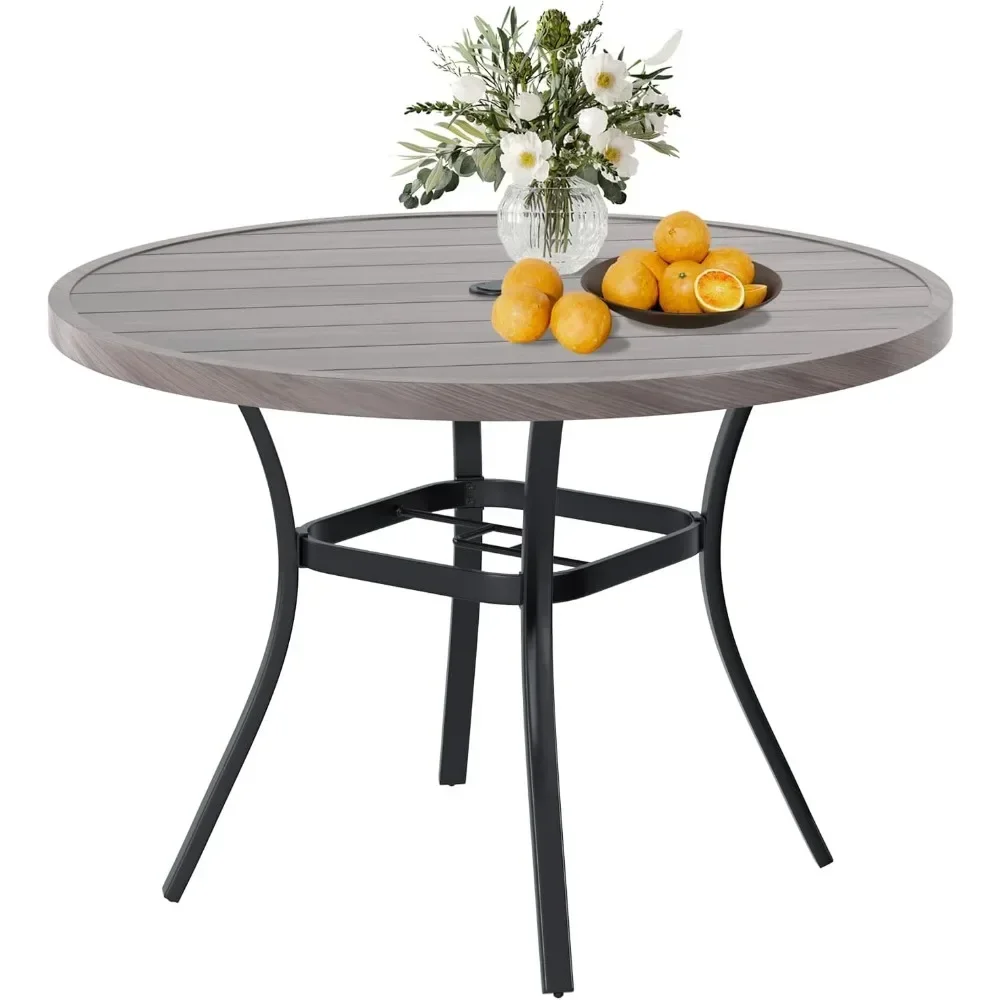 

Outdoor Dining Table for 4, Round Patio Table with Umbrella Hole for Garden, Backyard and Porch (Grey) 41.7"D x 41.7"W x 28"H