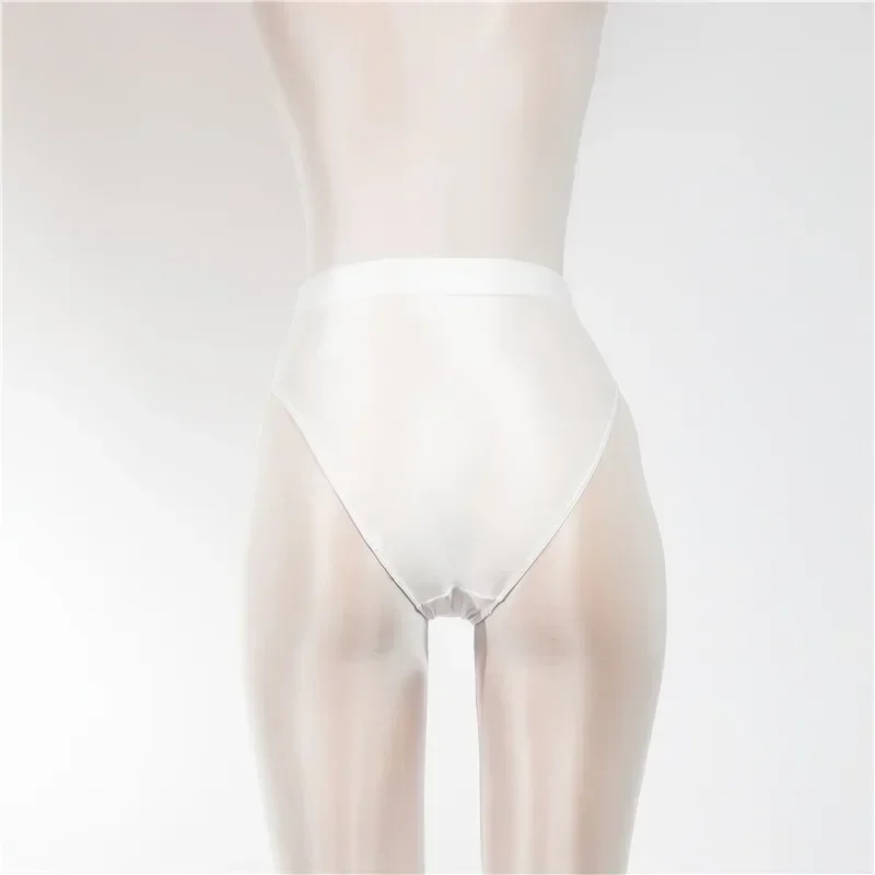 New Fashion Sexy Solid Color Large Size Ultra Thin Oil Bright Transparent High Waist Triangle Underwear