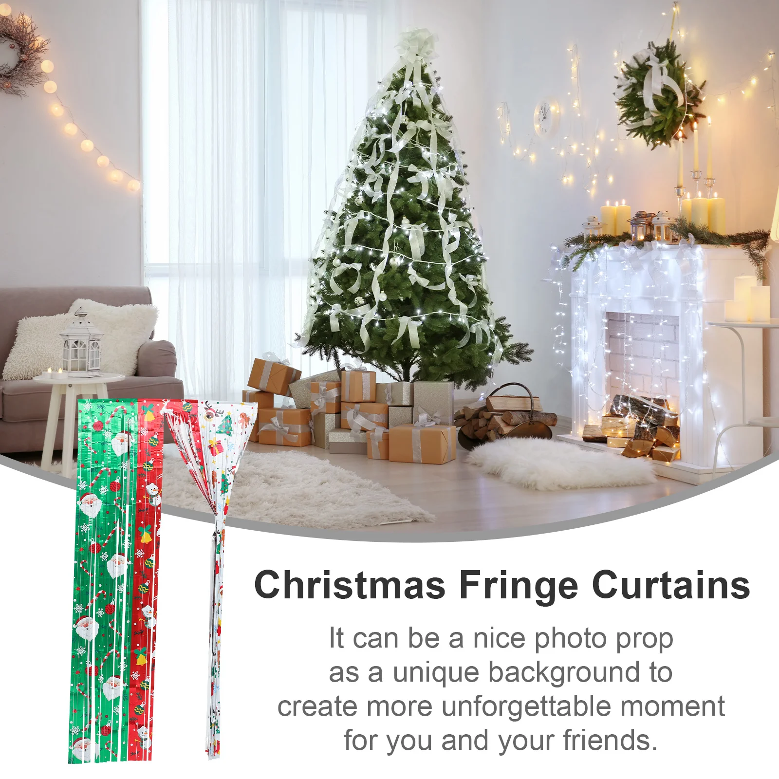 

2Pcs Christmas Tinsel Fringe Curtain Party Backdrop Door Window Birthday Streamer Decoration Christmas Style Fringe Curtain