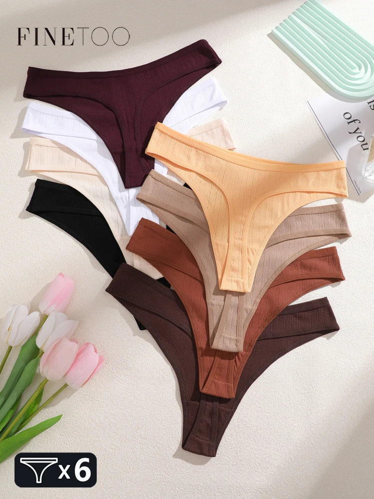 6 Stück Baumwoll-Unterwäsche, atmungsaktive Tangas, sexy, dehnbar, niedriger Bund, Höschen mit Aussparungen, einfarbig, weicher G-String, große Größen, Dessous
