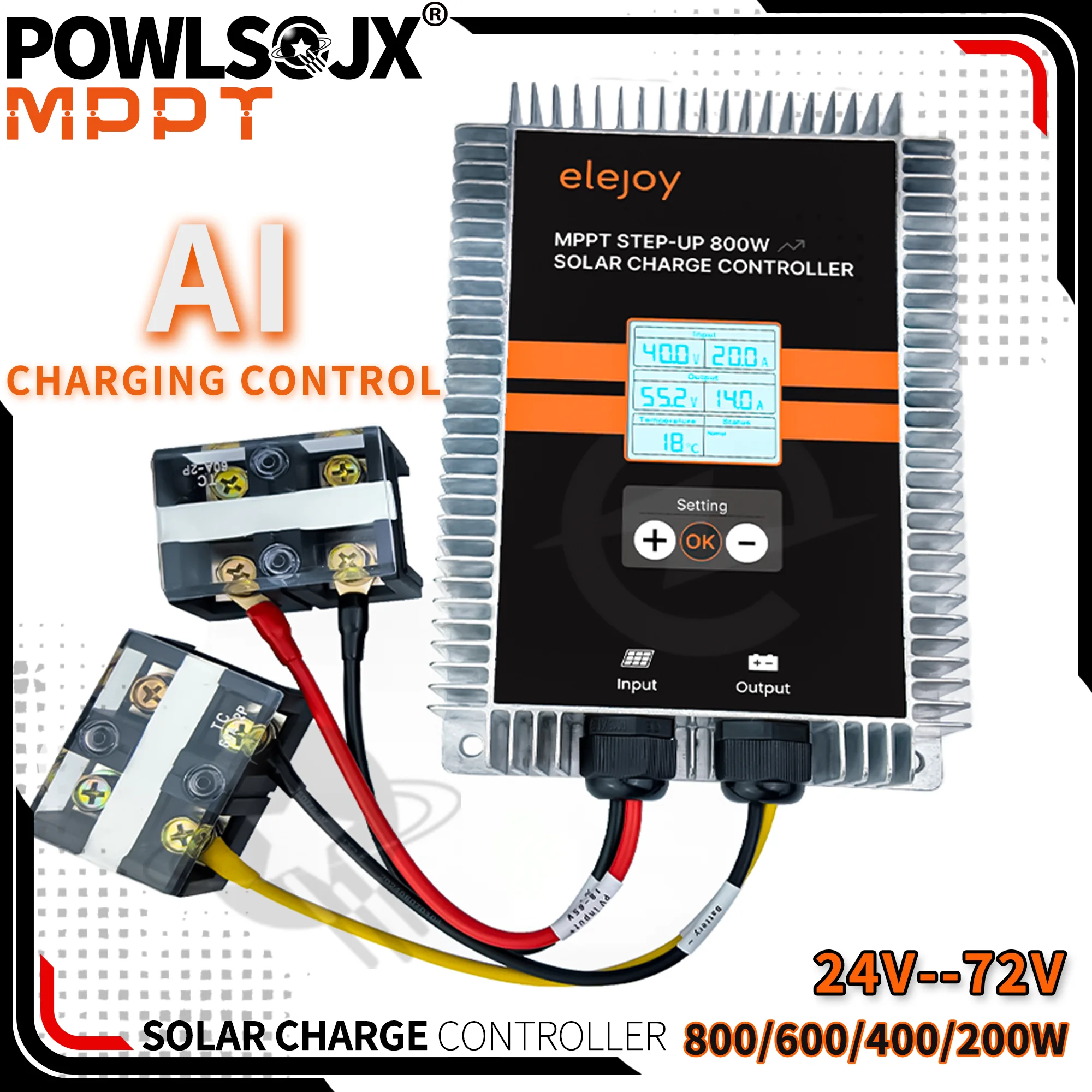 

POWLSOJX MPPT Charge Controller Peak Tracking 24-85V to 17-55V 200-800W AI Boost/Buck Peak Efficiency 99% Solar Regulator