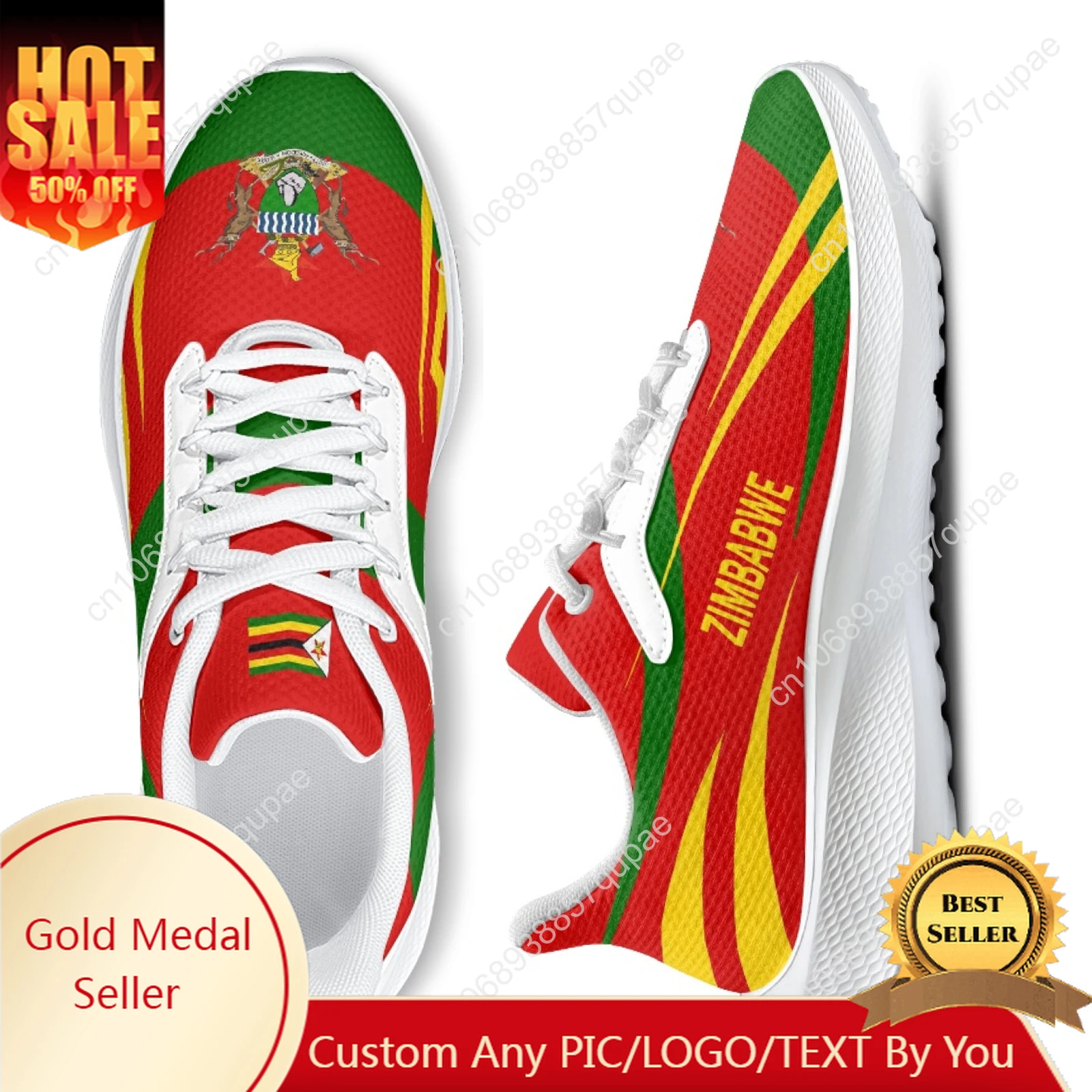 New Sneakers Zimbabwe Flag Girl Boy Running Shoes Comfortable Breathable High Quality Height-increasing Shoe Custom Shoe