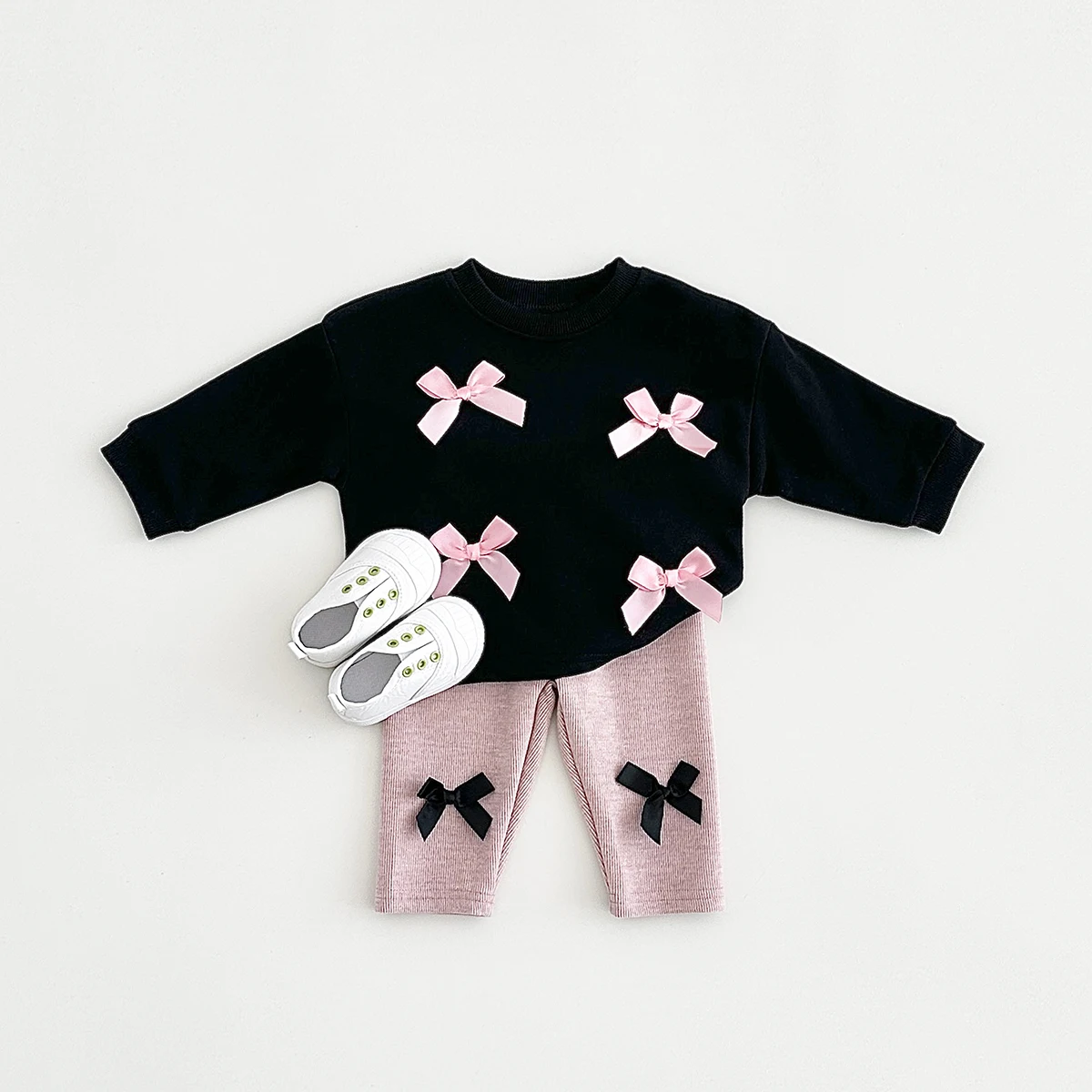 2Pcs Toddler Infant Outfit Baby Girls New Spring Autumn Long Sleeved Bow Top Pullover+Pants Newborn Baby Clothes Sets 0-3Y