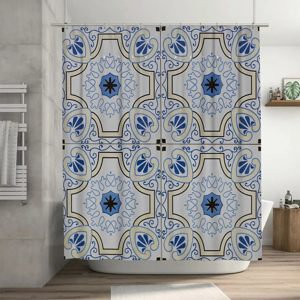 

Занавеска для душа в современном стиле с геометрическим узором, серая/белая водонепроницаемая тканевая занавеска для ванной комнаты для домашнего декора (59x72)