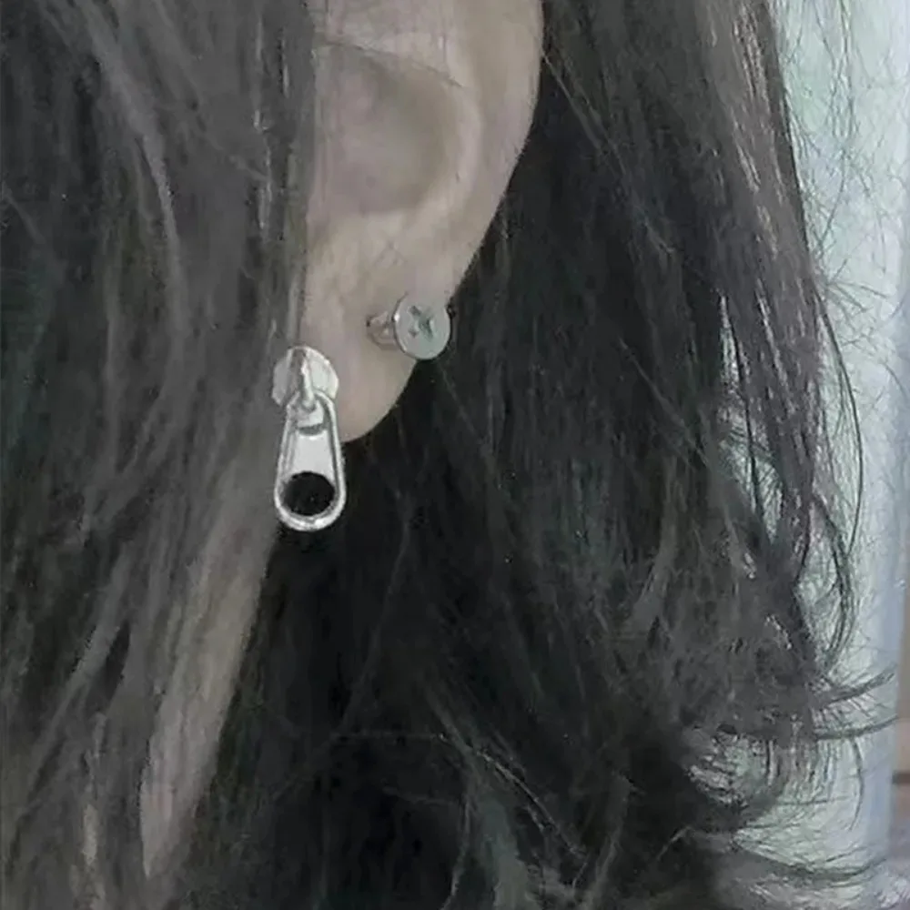 Hip Hop Grunge Unusual Zipper Stud Earrings for Women Men Fashion Personality Punk Metal Alloy Jewelry