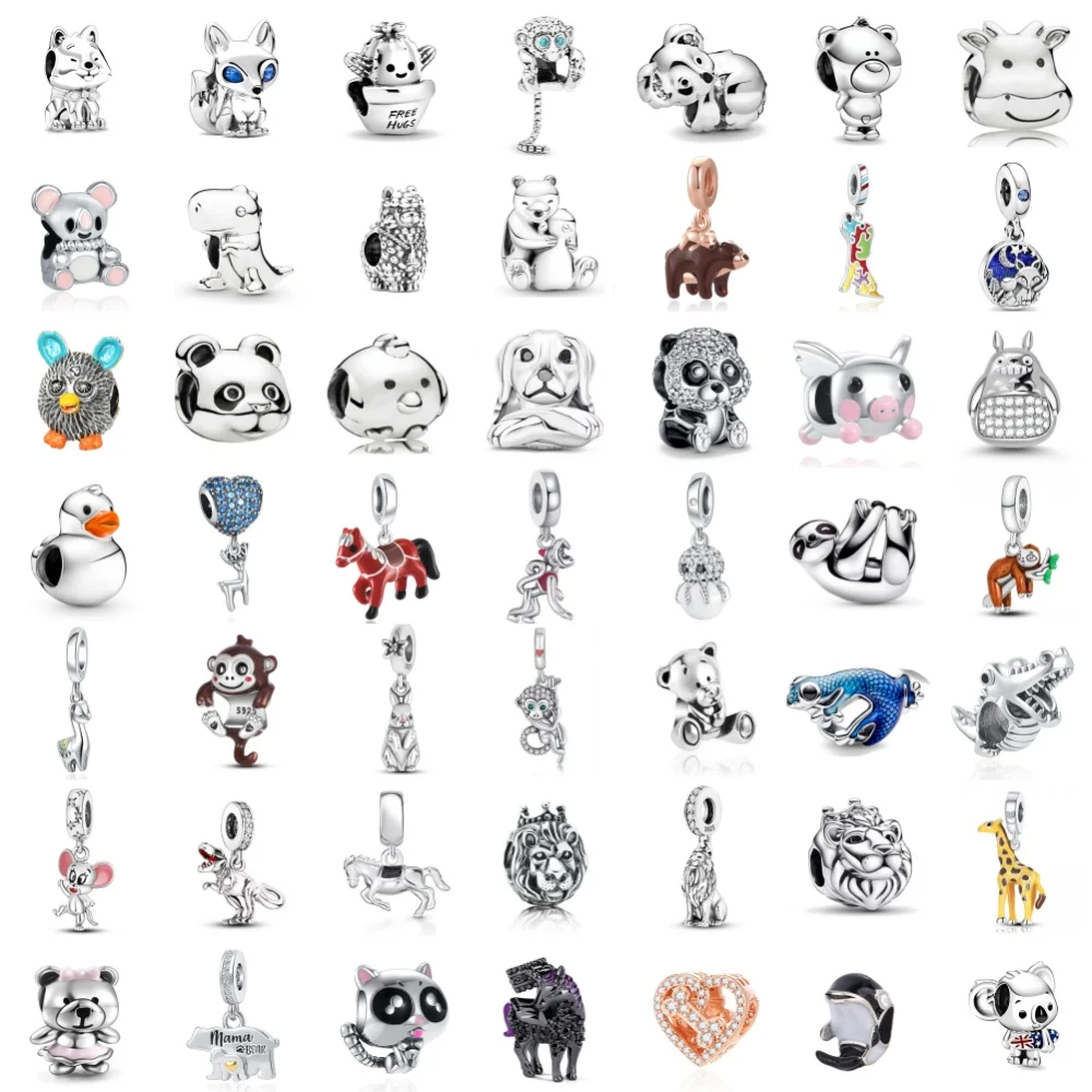 

925 Серебряные бусины с изображением медведя, льва, обезьяны, динозавра, лошади, кулон, подвески-ленивец, подходят для оригинальных браслетов, ювелирные изделия своими руками, женские подарки