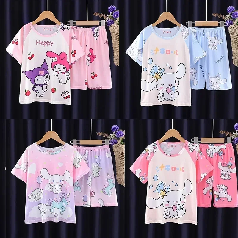 Anime Miniso Children Pajamas Set Kids Cartoon Casual Loose Homewear Kid Comfortable Thin Short Sleeved Cartoon Pattern Pajamas