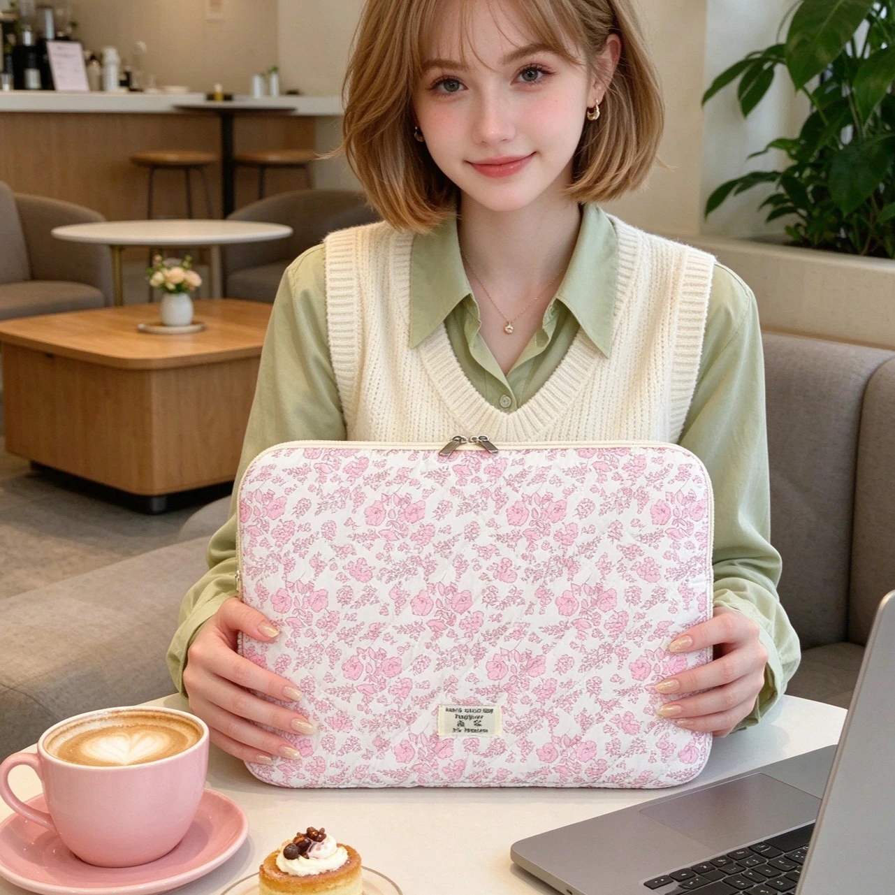 3 Pack Ditsy Floral Quilted Laptop Bag, Zipper Notebook Case with Handle, Shockproof Computer Cover, Fits MacBook 11 13 14 15.6