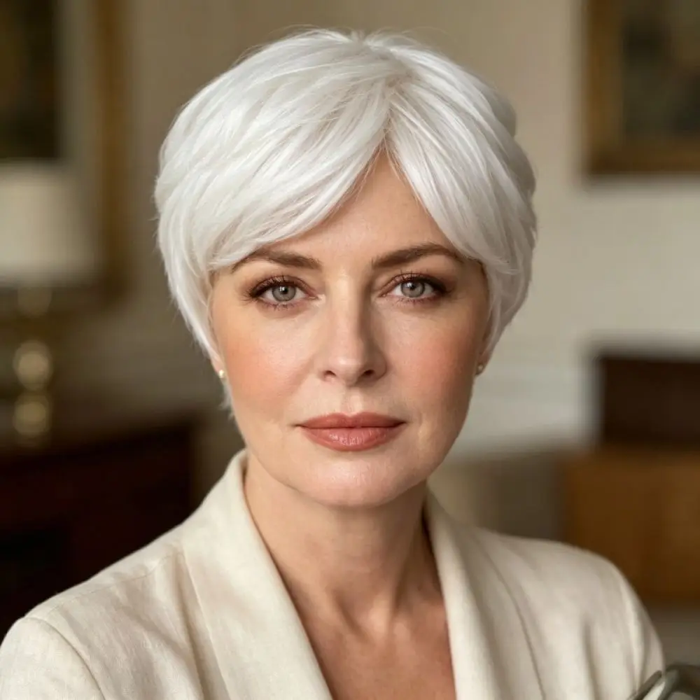 Granny Grey Short Wig With Bangs Natural Synthetic Straight Hair Heat Resistant Fiber Fashion Styling Daily Wear