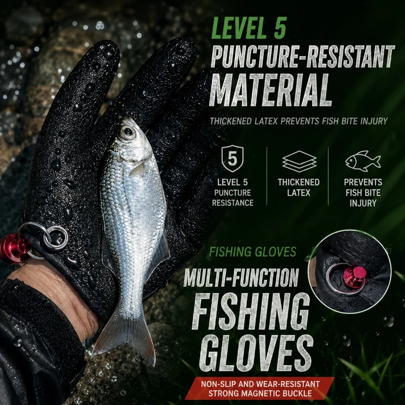 

Anti-puncture Rubber Fish Catching Gloves Waterproof Non-slip for Angling