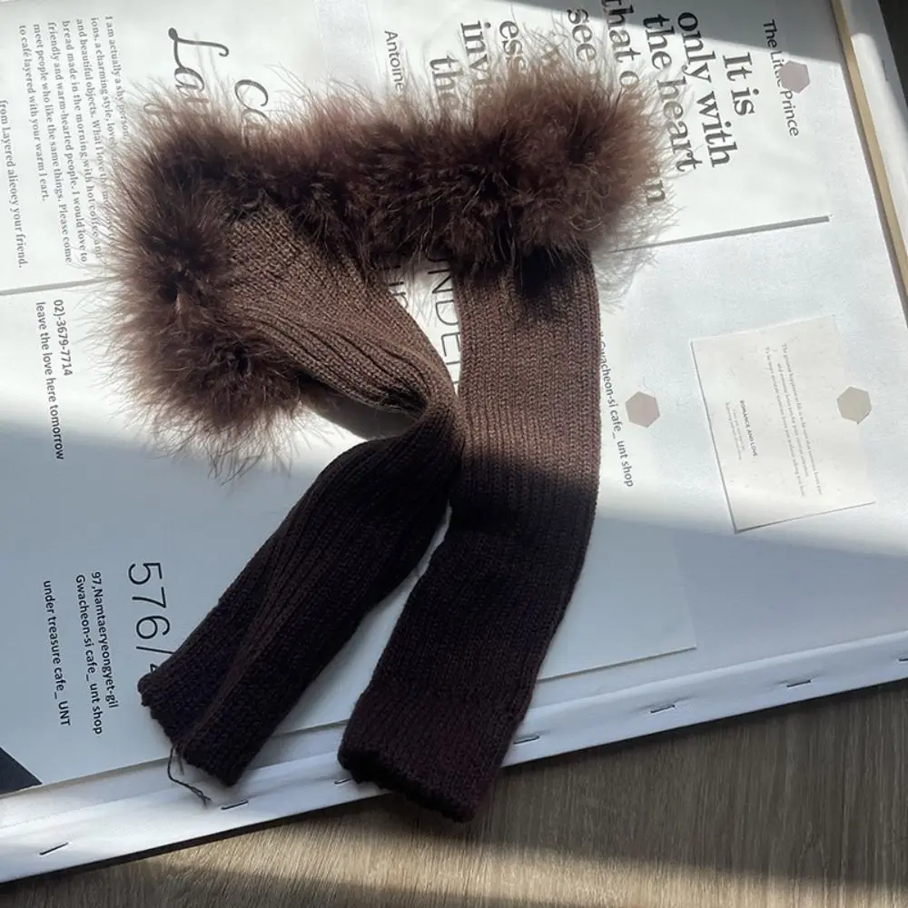 แฟชั่นยืดหยุ่น Y2K แขนอบอุ่นลูกไม้ยาว Mittens Feather ถักแขนอุ่นหวานเกาหลีสไตล์ Fingerless ถุงมือ Lolita