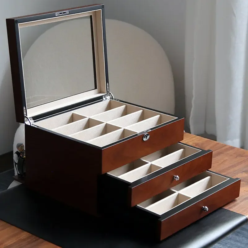 24-grid wooden high-end sunglasses box, sunglasses storage box, large capacity, men's and women's high-end glasses finishing