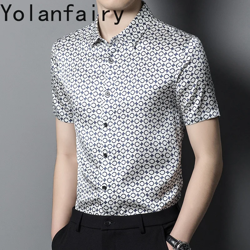 Yolanfairy 92.4% Moerbei Zijde Heren Overhemden Zomer Shirt Voor Mannen Мужская Рубашка Heren Shirts Korte Mouwen Heren Mode Tops