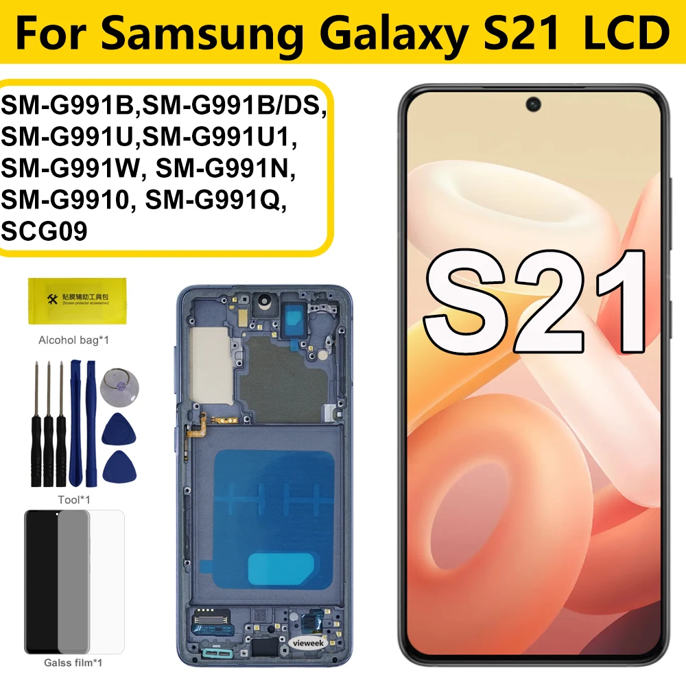 Pantalla G991B G991U G991N para Samsung Galaxy S21 pantalla LCD Digitalizador de pantalla táctil con marco para Samsung S21 5G LCD