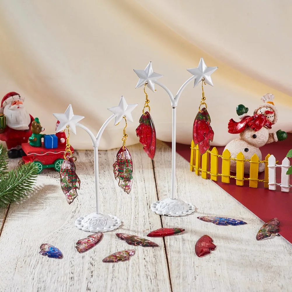 30Pairs Christmas Theme Epoxy Resin Wing Pendants Charms for DIY Earrings Jewelry Making Findings Christmas Gifts