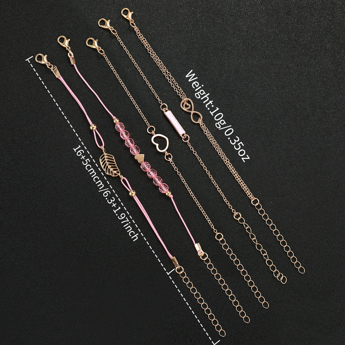 6pcs/set Women Fashion PU Leather Band Rose Dial Quartz Watch with Pink Bracelet Set (Box not included)