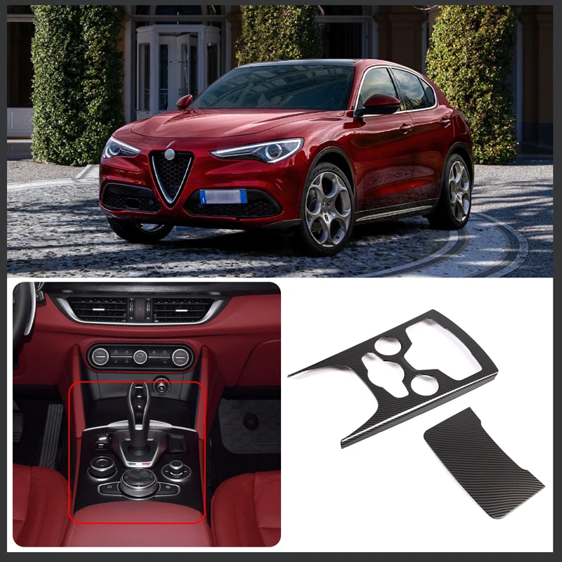 Carbon Fiber Color Car Center Console Gear Shift Panel Decoration Sticker Trim For Alfa Romeo Stelvio 2020-2021 Auto Accessories