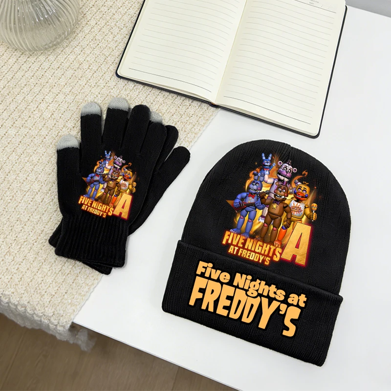 

Five Nights At Freddys Knitted Hat Gloves 2pcs Set Children Winter Warm Hats FNAF Cap Screen Gloved Boy Christmas Birthday Gift