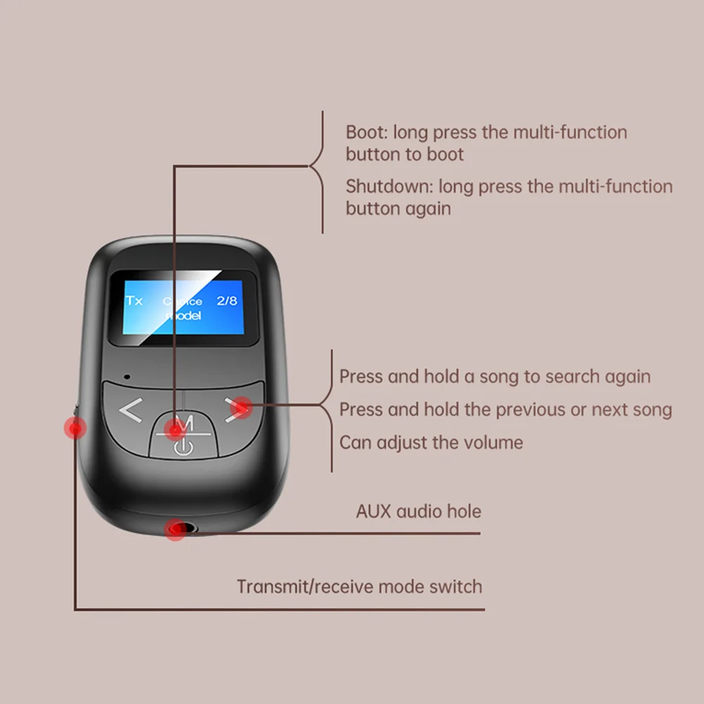 

Wireless 5.0 Audio Adapter Black LCD Screen High-Quality Wear-Resistant Two-in-One Receiving Transmitting Function Noise