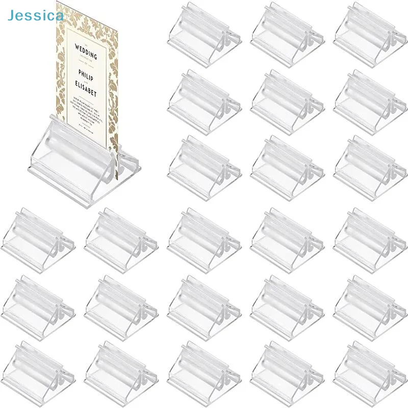 〔S〕50/100Pcs Mini Table Sign Stands Clear Plastic Wedding Party Cards Holders Business Card Menus Price Tags Pic Display Holder