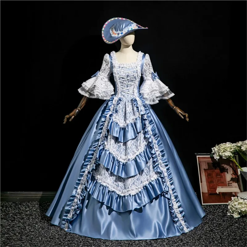 

Blue cake lace drama photo shoot masquerade dance performance dress